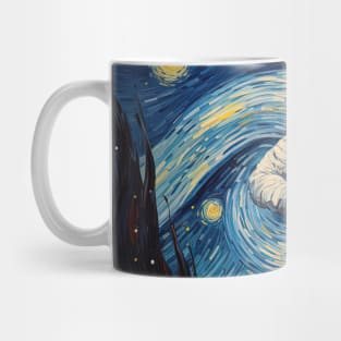 astronaut floating in the space based on van gogh paint Mug